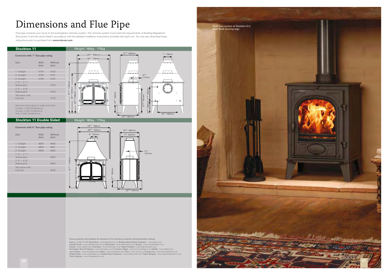 Dimensions and flue pipe | Stovax STOV1008 User Manual | Page 34 / 34