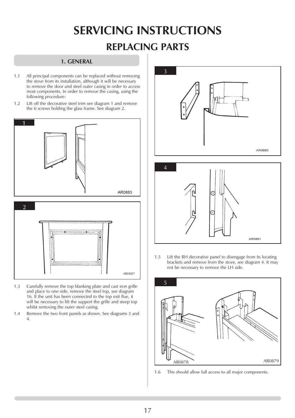 Servicing instructions, Replacing parts | Stovax AR0368 User Manual | Page 17 / 26