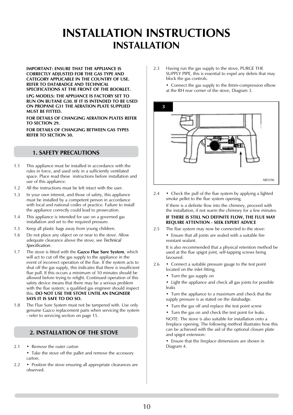 Installation instructions, Installation, Safety precautions | Installation of the stove | Stovax Brunel 8050 User Manual | Page 10 / 20