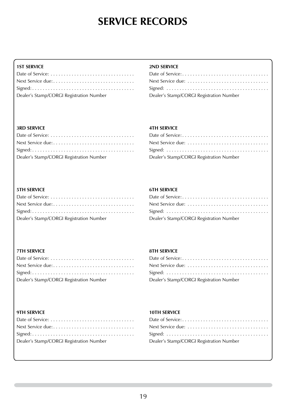 Service records | Stovax Brunel 8050 User Manual | Page 19 / 20