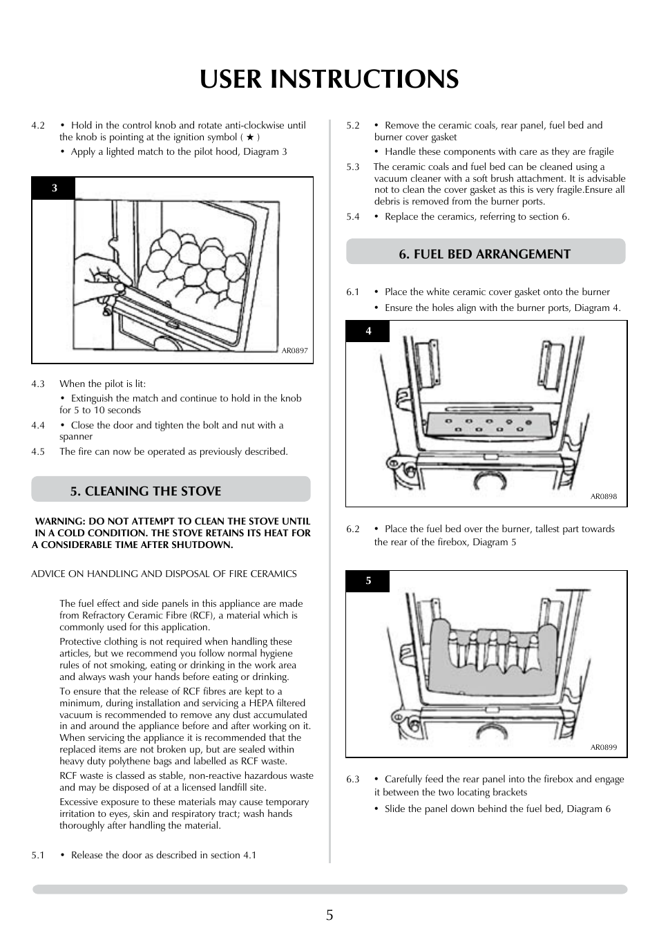 User instructions, Cleaning the stove, Fuel bed arrangement | Stovax Brunel 8050 User Manual | Page 5 / 20