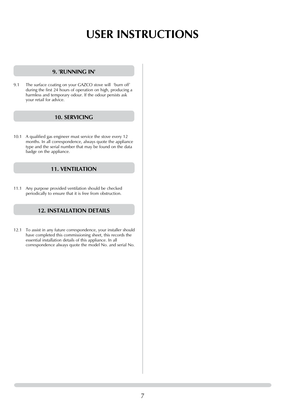 User instructions | Stovax Brunel 8050 User Manual | Page 7 / 20