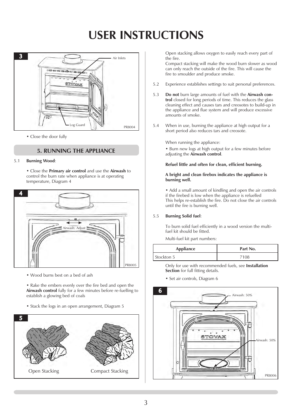 User instructions, Running the appliance | Stovax Stockton 7161 User Manual | Page 3 / 6