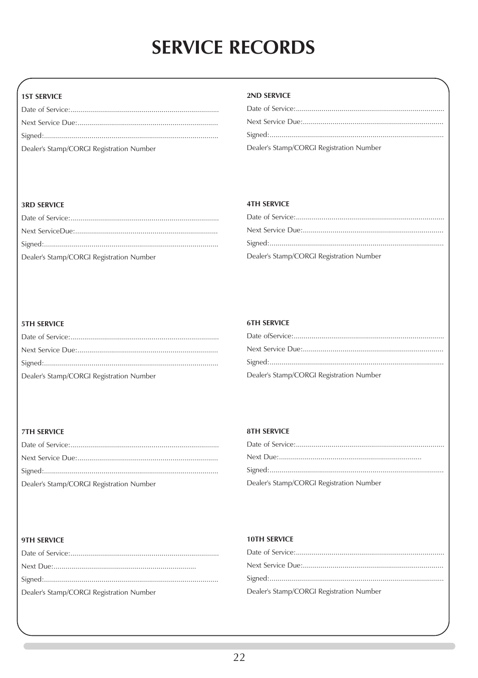 Service records | Stovax 705088 User Manual | Page 22 / 23