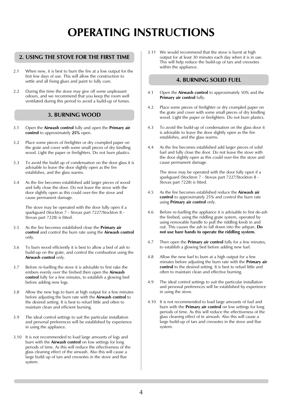 Operating instructions | Stovax 7125 User Manual | Page 4 / 12