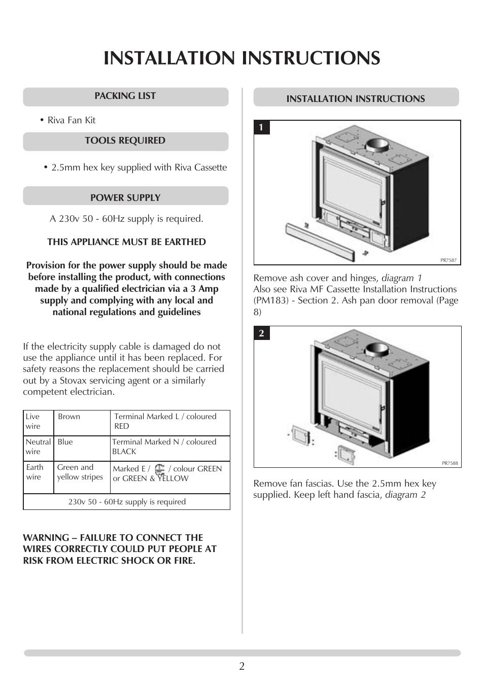 Installation instructions | Stovax RV76FK User Manual | Page 2 / 4