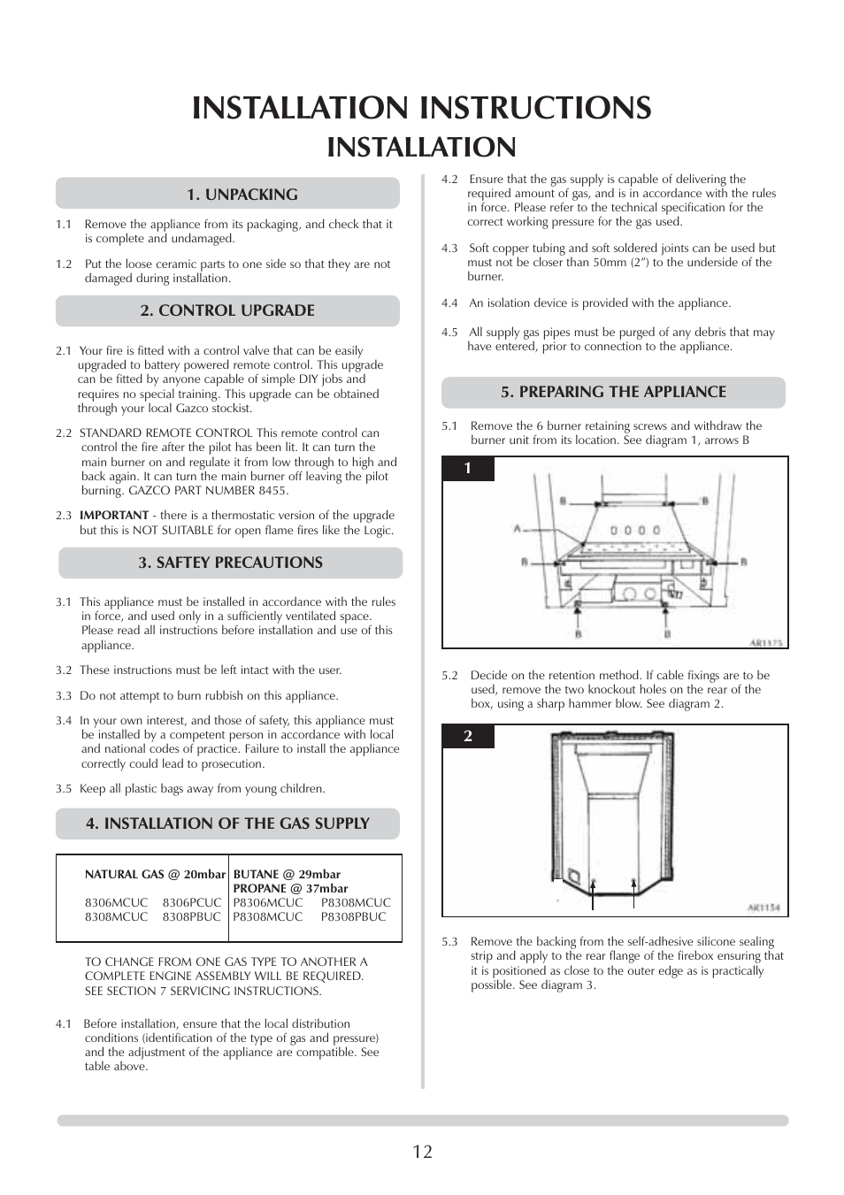 Installation instructions, Installation | Stovax Logic Hotbox & Convector Fire User Manual | Page 12 / 24