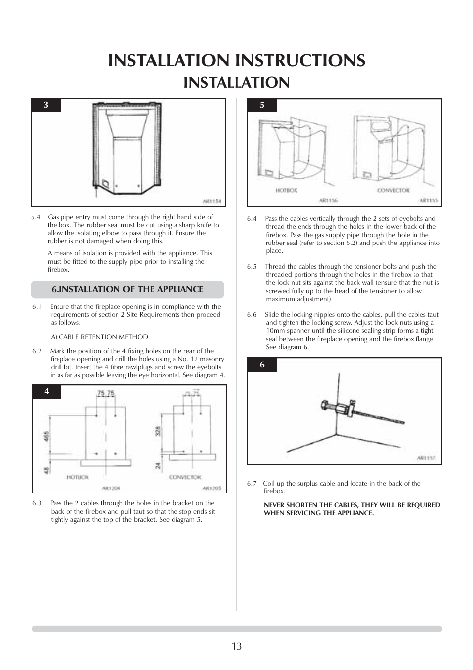 Installation instructions, Installation | Stovax Logic Hotbox & Convector Fire User Manual | Page 13 / 24