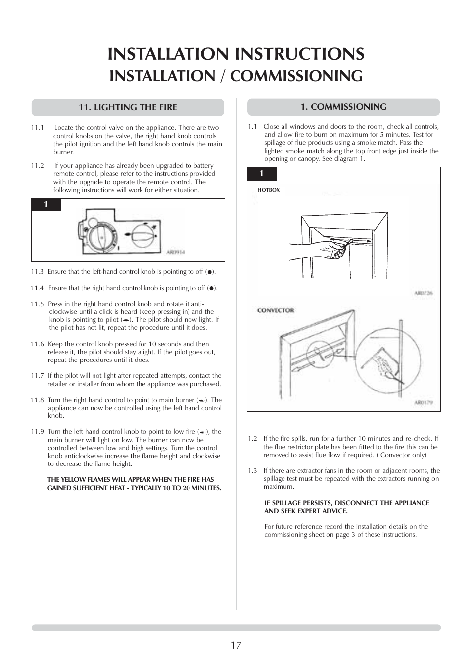 Installation instructions, Installation / commissioning | Stovax Logic Hotbox & Convector Fire User Manual | Page 17 / 24