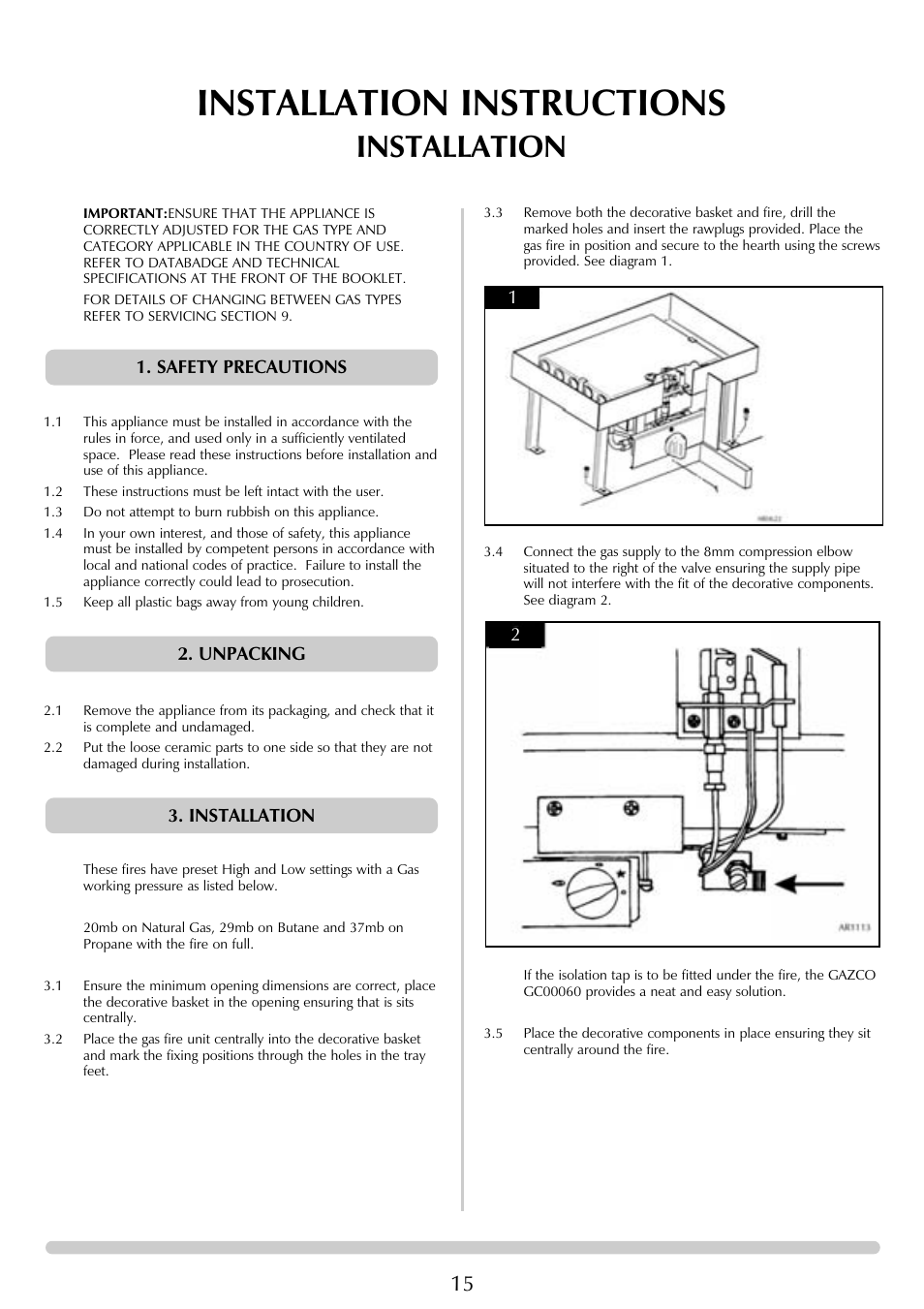 Installation instructions, Installation | Stovax Chamonix & Aspen (P)8135**UC User Manual | Page 15 / 32