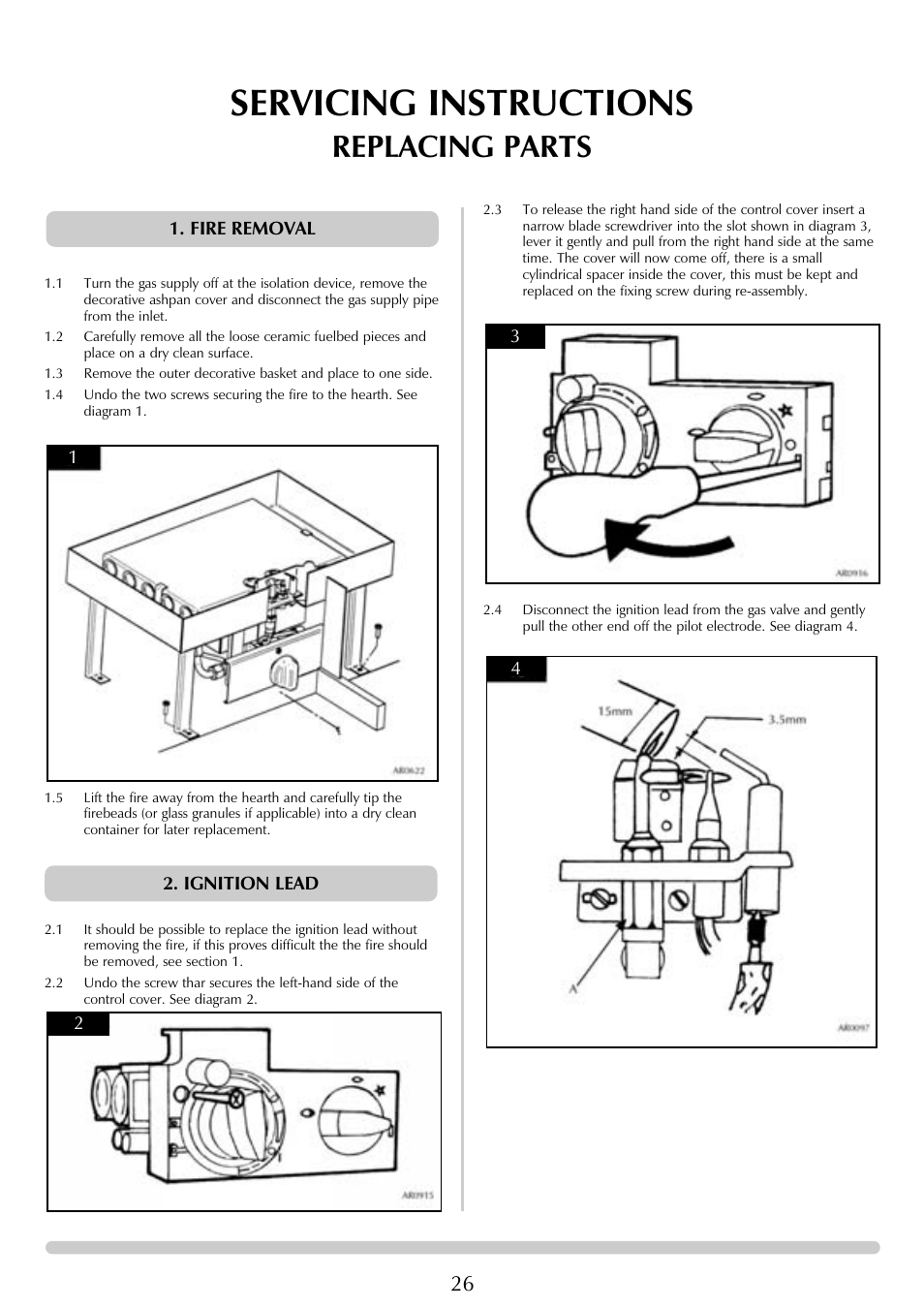 Servicing instructions, Replacing parts | Stovax Chamonix & Aspen (P)8135**UC User Manual | Page 26 / 32