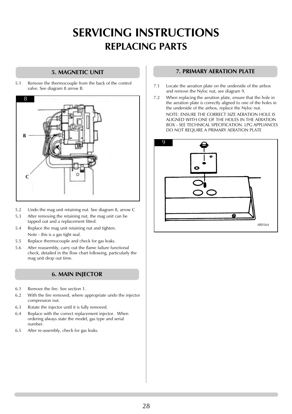 Servicing instructions, Replacing parts | Stovax Chamonix & Aspen (P)8135**UC User Manual | Page 28 / 32