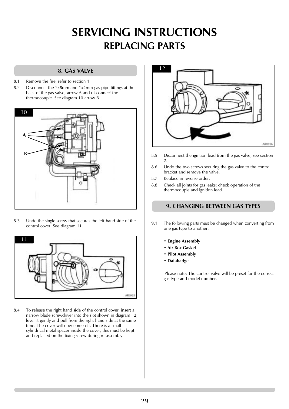 Servicing instructions, Replacing parts | Stovax Chamonix & Aspen (P)8135**UC User Manual | Page 29 / 32