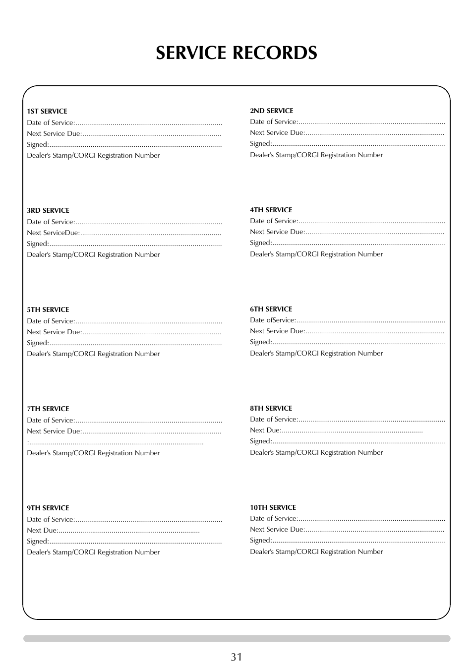 Service records | Stovax Chamonix & Aspen (P)8135**UC User Manual | Page 31 / 32