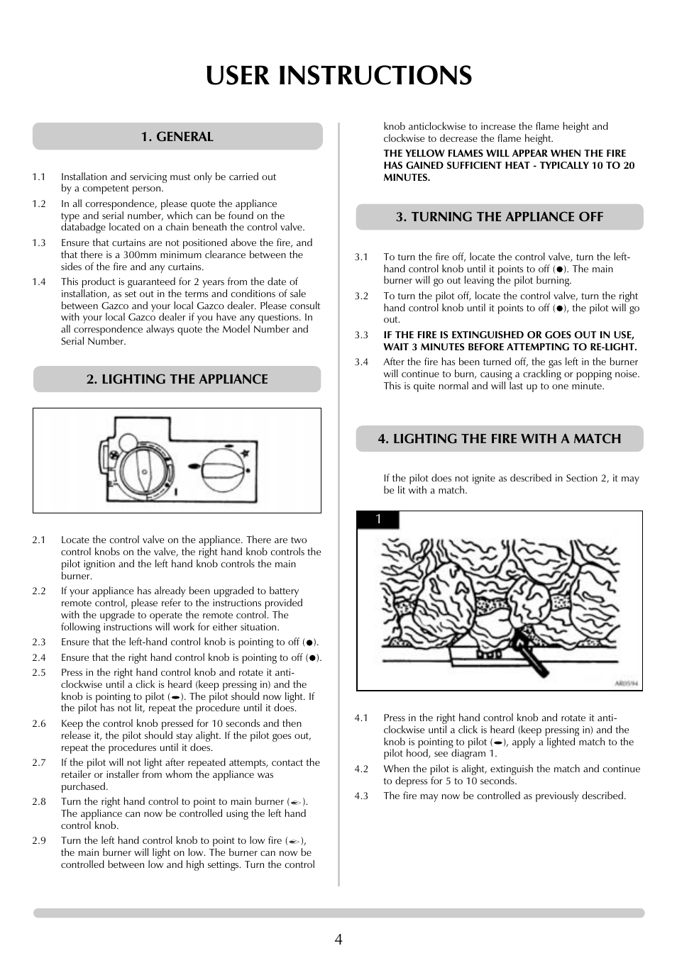 User instructions, Lighting the appliance 1. general | Stovax Chamonix & Aspen (P)8135**UC User Manual | Page 4 / 32