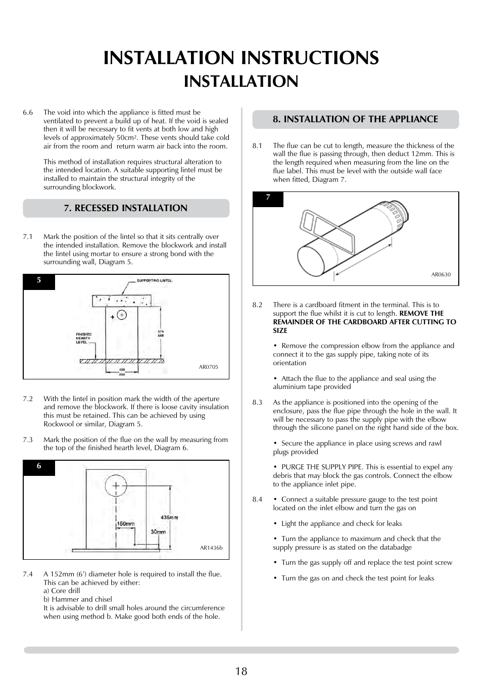 Installation instructions, Installation, Recessed installation | Installation of the appliance | Stovax E-Studio PR0776 User Manual | Page 18 / 33