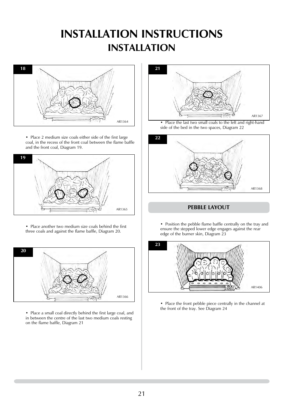 Installation instructions, Installation, Pebble layout | Stovax E-Studio PR0776 User Manual | Page 21 / 33