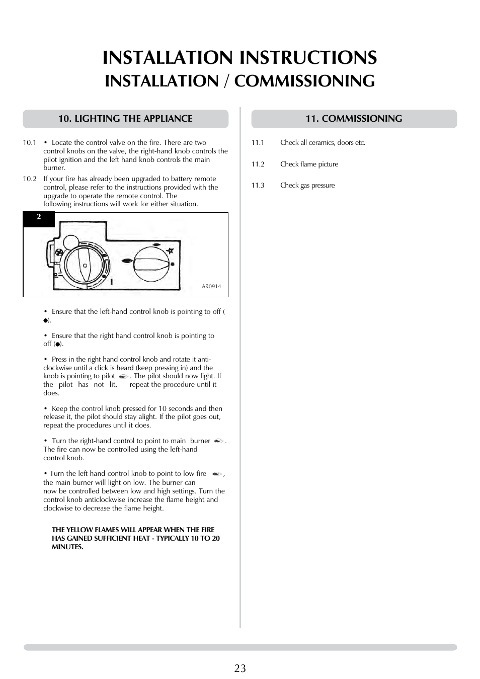 Installation instructions, Installation / commissioning, Commissioning | Lighting the appliance | Stovax E-Studio PR0776 User Manual | Page 23 / 33