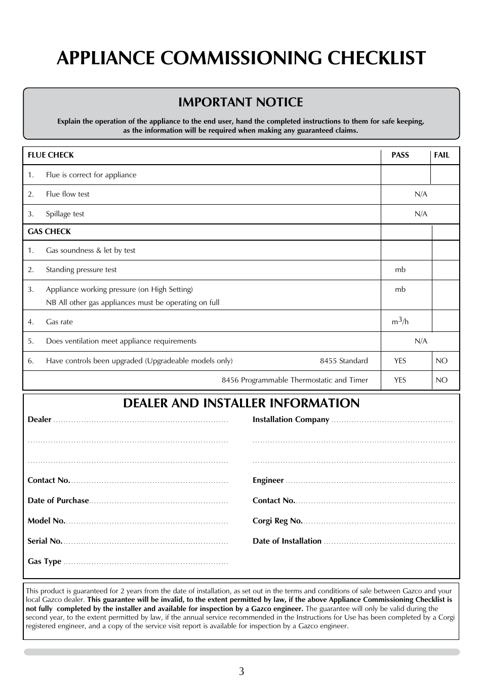 Appliance commissioning checklist, Important notice, Dealer and installer information | Stovax E-Studio PR0776 User Manual | Page 3 / 33