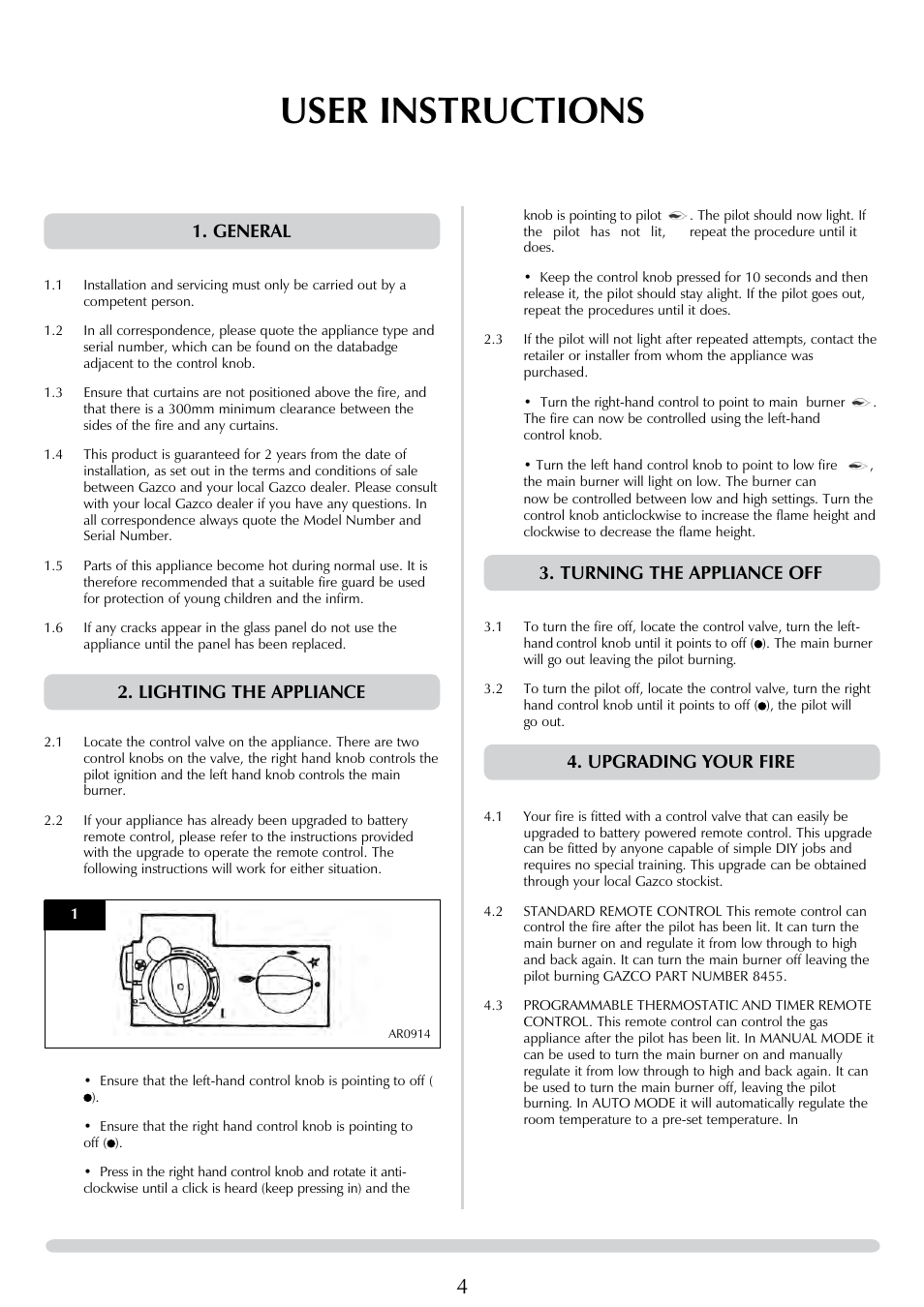 User instructions, General, Lighting the appliance | Turning the appliance off, Upgrading your fire | Stovax E-Studio PR0776 User Manual | Page 4 / 33