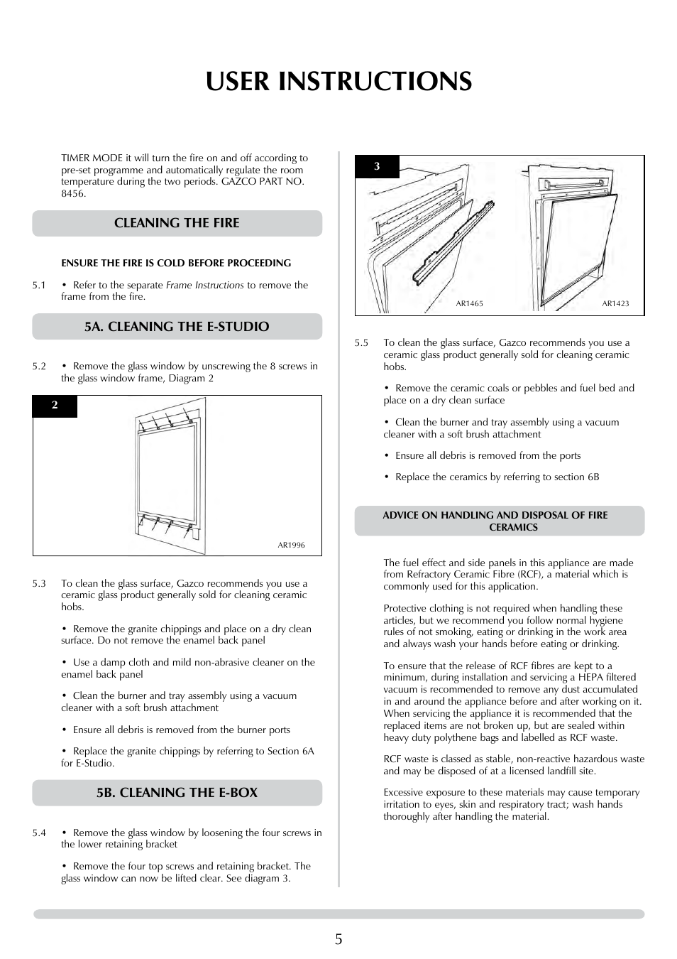 User instructions, Cleaning the fire, 5a. cleaning the e-studio | 5b. cleaning the e-box | Stovax E-Studio PR0776 User Manual | Page 5 / 33