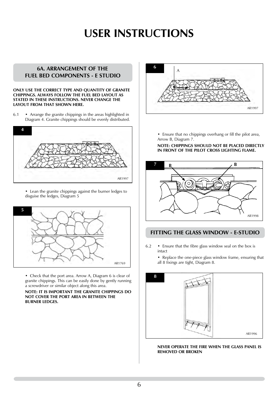 User instructions, Fitting the glass window - e-studio | Stovax E-Studio PR0776 User Manual | Page 6 / 33