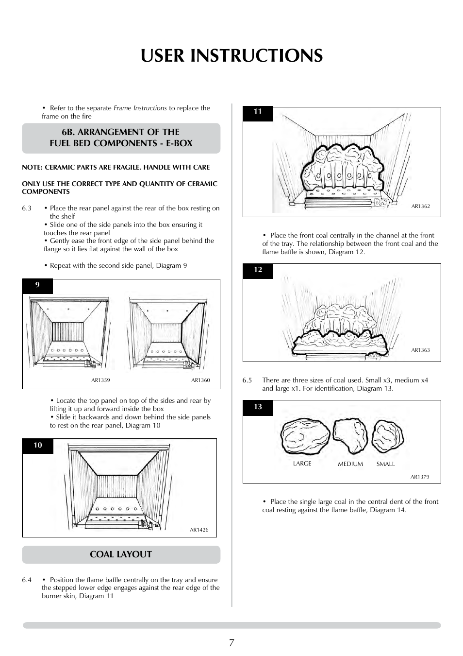 User instructions, 6b. arrangement of the fuel bed components - e-box, Coal layout | Stovax E-Studio PR0776 User Manual | Page 7 / 33