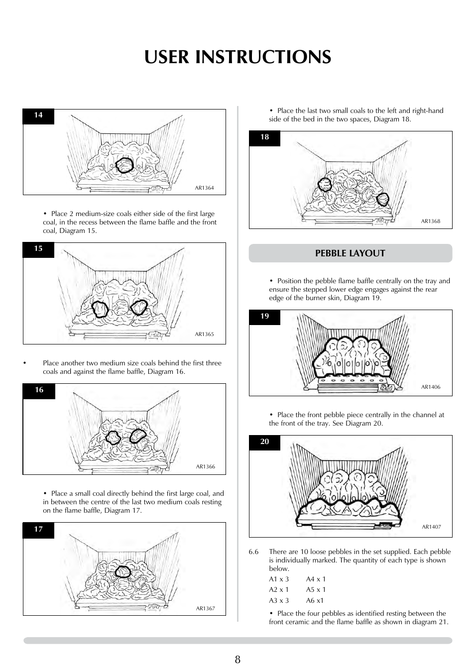 User instructions, Pebble layout | Stovax E-Studio PR0776 User Manual | Page 8 / 33