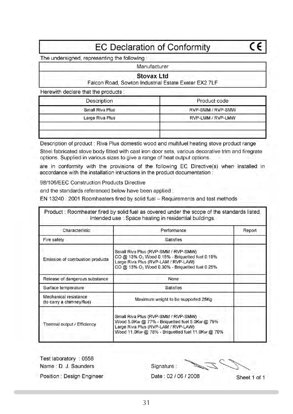 Stovax Riva Plus Midi Wood & Multi-fuel User Manual | Page 31 / 32