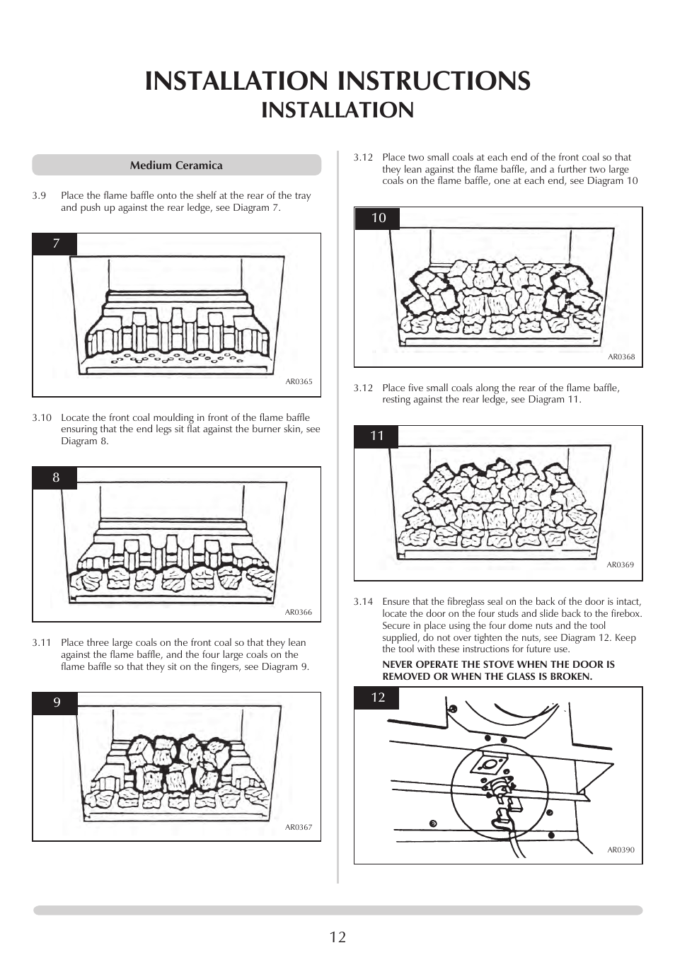 Installation instructions, Installation | Stovax Marlborough & Stockton Coal Effect Stove Range User Manual | Page 12 / 23