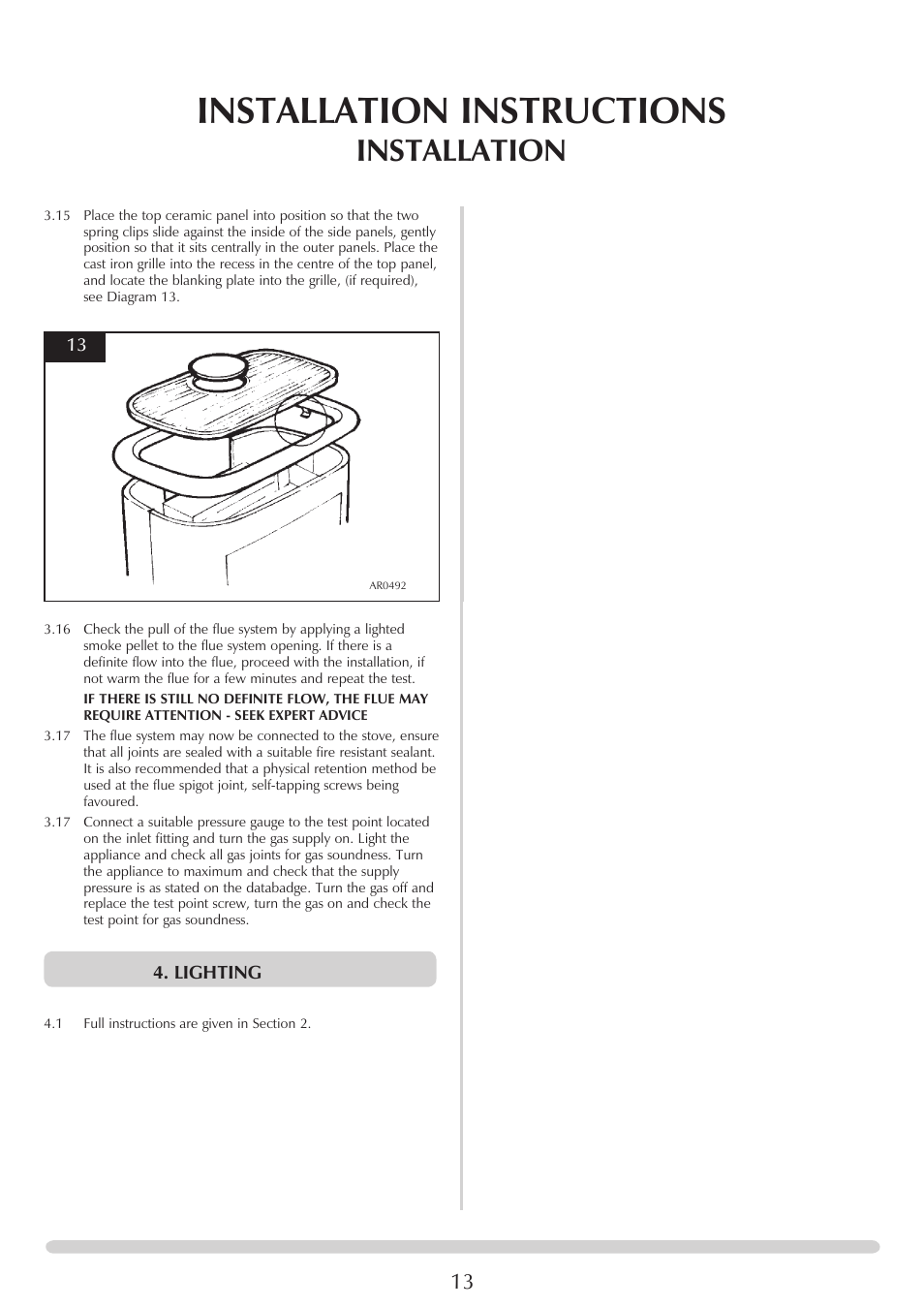 Installation instructions, Installation | Stovax Marlborough & Stockton Coal Effect Stove Range User Manual | Page 13 / 23