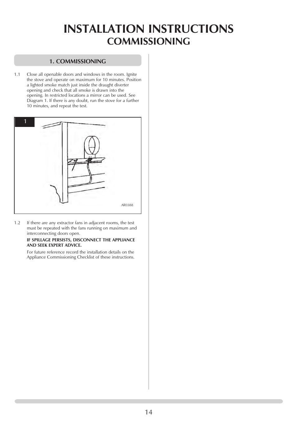 Installation instructions, Commissioning | Stovax Marlborough & Stockton Coal Effect Stove Range User Manual | Page 14 / 23