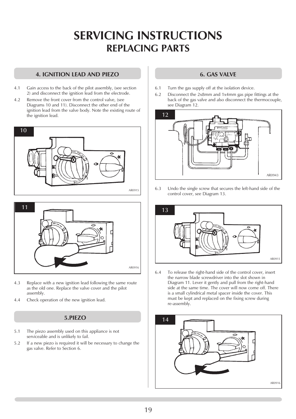 Servicing instructions, Replacing parts | Stovax Marlborough & Stockton Coal Effect Stove Range User Manual | Page 19 / 23