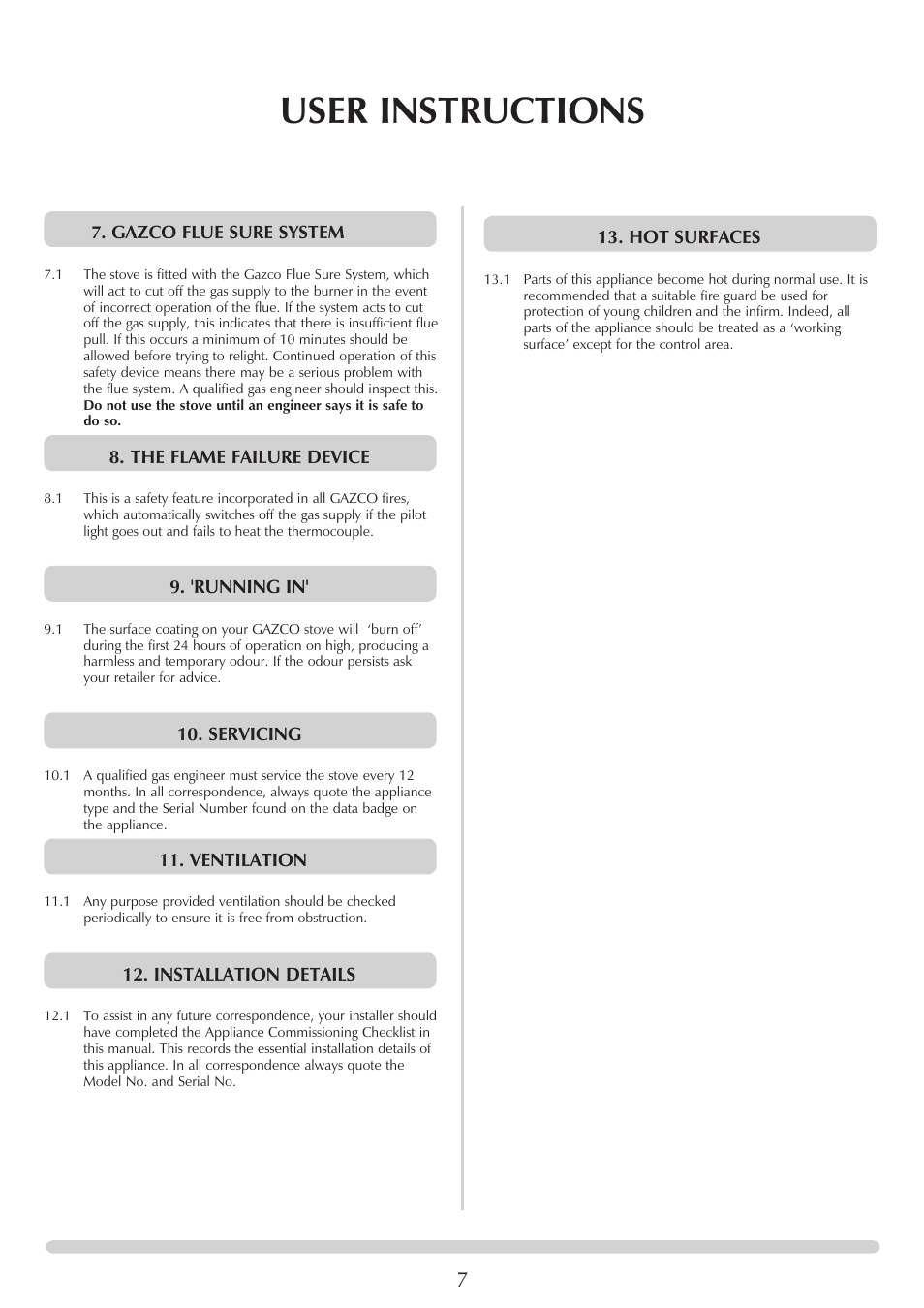 User instructions | Stovax Marlborough & Stockton Coal Effect Stove Range User Manual | Page 7 / 23