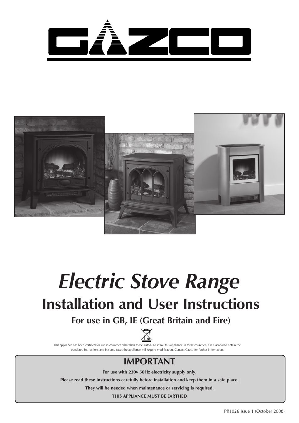 Stovax Electric Stove Range User Manual | 15 pages