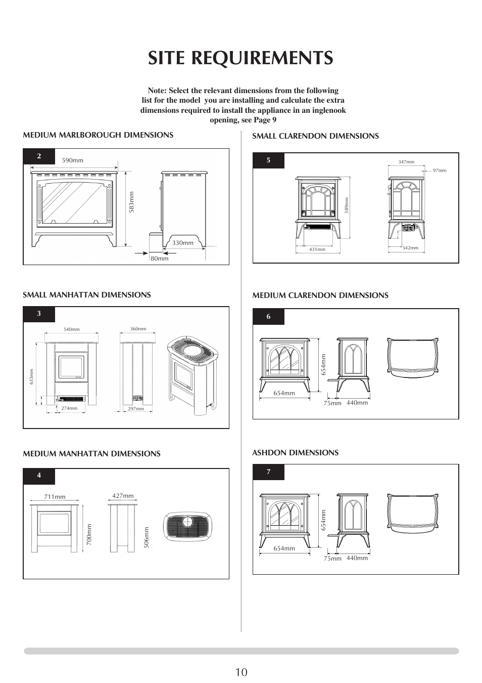 Site requirements | Stovax Electric Stove Range User Manual | Page 10 / 15