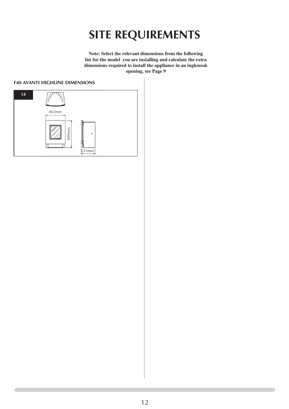 Site requirements | Stovax Electric Stove Range User Manual | Page 12 / 15