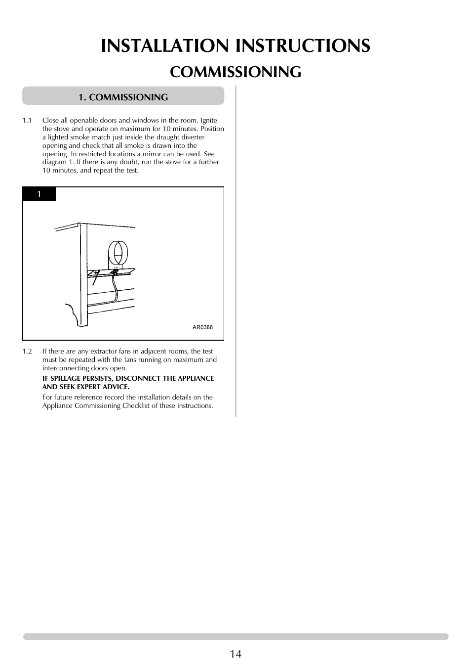 Installation instructions, Commissioning | Stovax Ceramica Coal Effect Stove Range Conventional Flue User Manual | Page 14 / 23