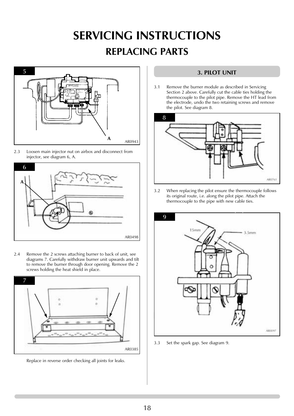 Servicing instructions, Replacing parts | Stovax Ceramica Coal Effect Stove Range Conventional Flue User Manual | Page 18 / 23