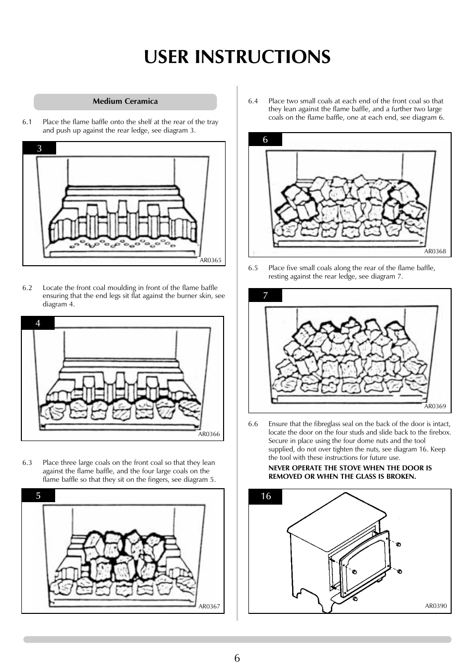 User instructions | Stovax Ceramica Coal Effect Stove Range Conventional Flue User Manual | Page 6 / 23