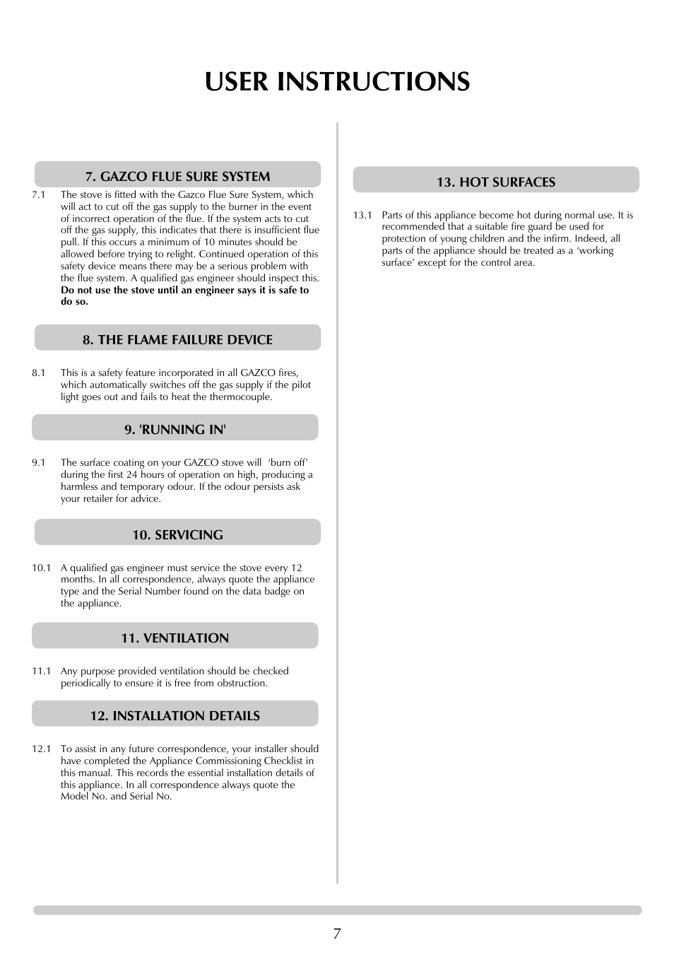 User instructions | Stovax Ceramica Coal Effect Stove Range Conventional Flue User Manual | Page 7 / 23