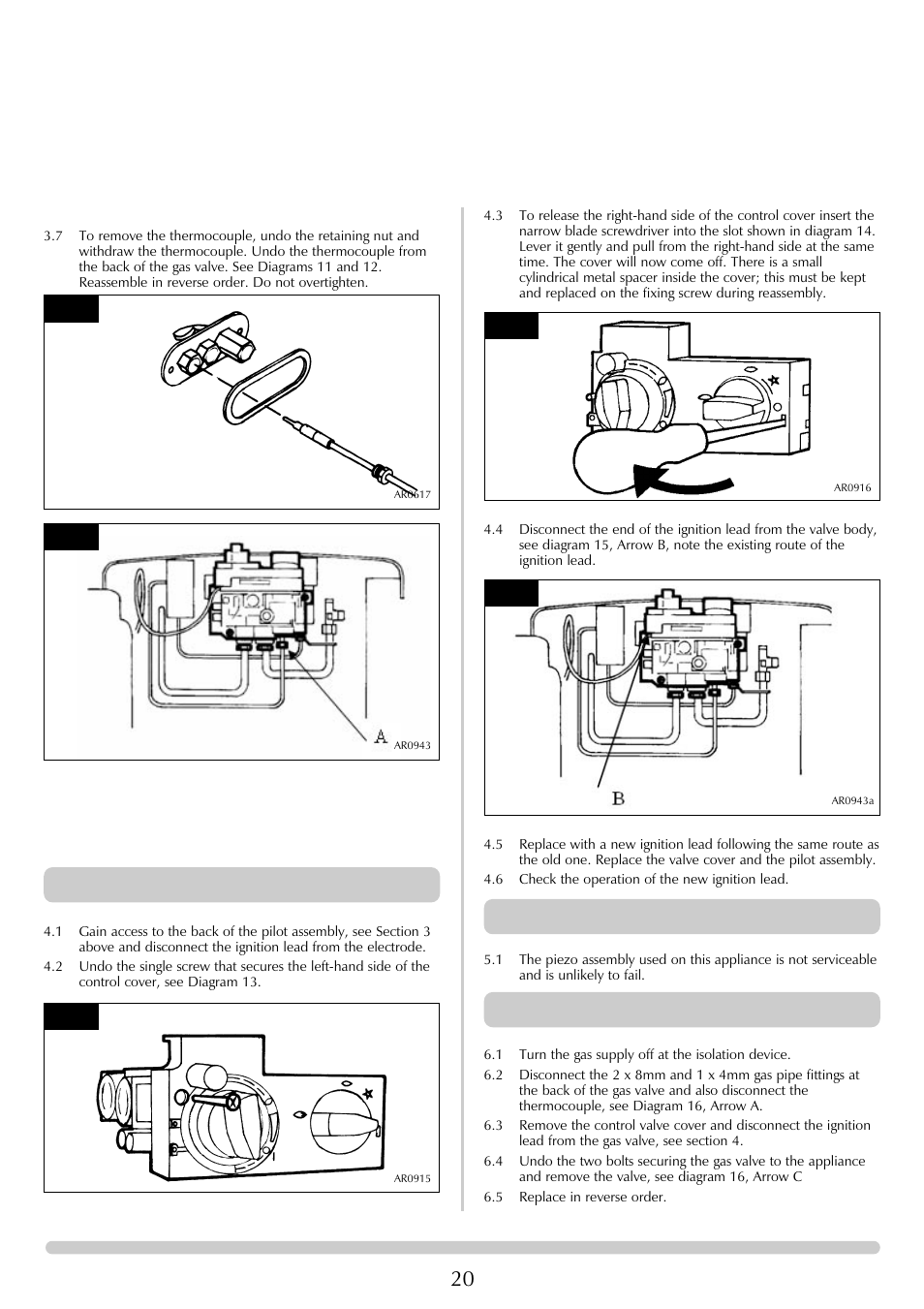 Servicing instructions, Replacing parts, Ignition lead | Piezo, Gas valve | Stovax Steel Manhattan Log Effect Stove Range User Manual | Page 20 / 25
