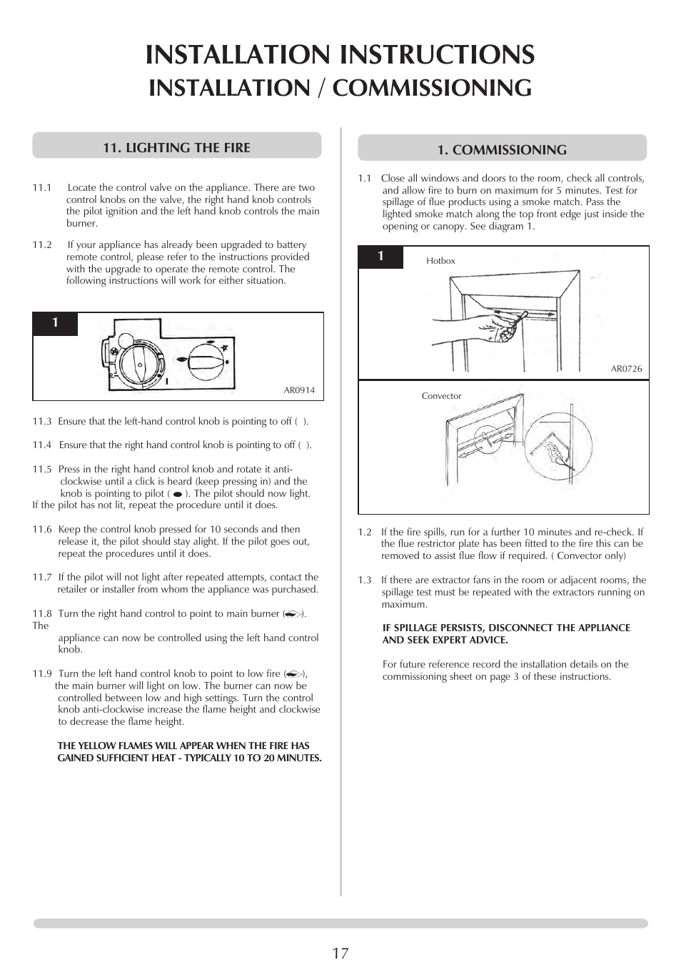 Installation instructions, Installation / commissioning, Lighting the fire | Commissioning | Stovax PR0696 User Manual | Page 17 / 25