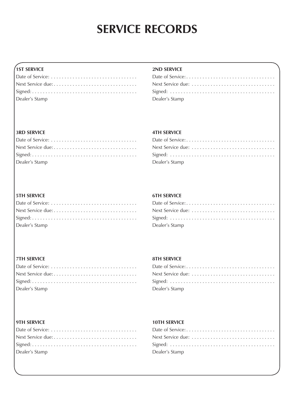 Service records | Stovax PR0696 User Manual | Page 24 / 25