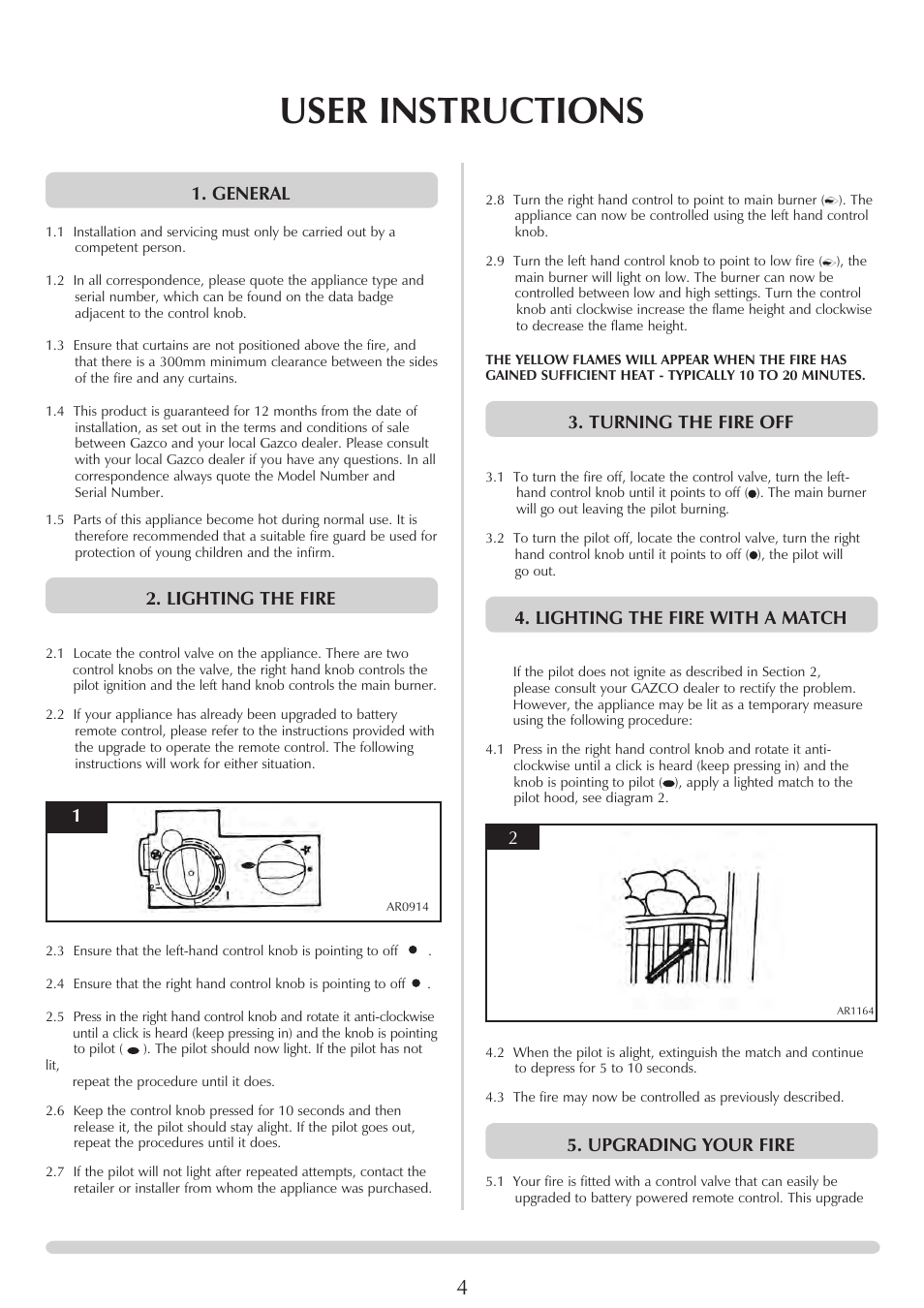 User instructions, General, Lighting the fire | Turning the fire off, Lighting the fire with a match, Upgrading your fire | Stovax PR0696 User Manual | Page 4 / 25