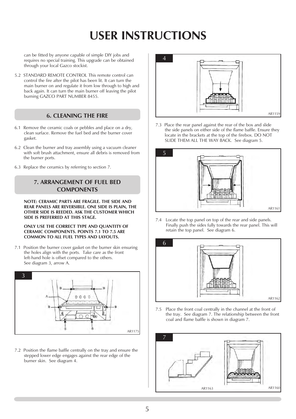 User instructions, Cleaning the fire, Arrangement of fuel bed components | Stovax PR0696 User Manual | Page 5 / 25