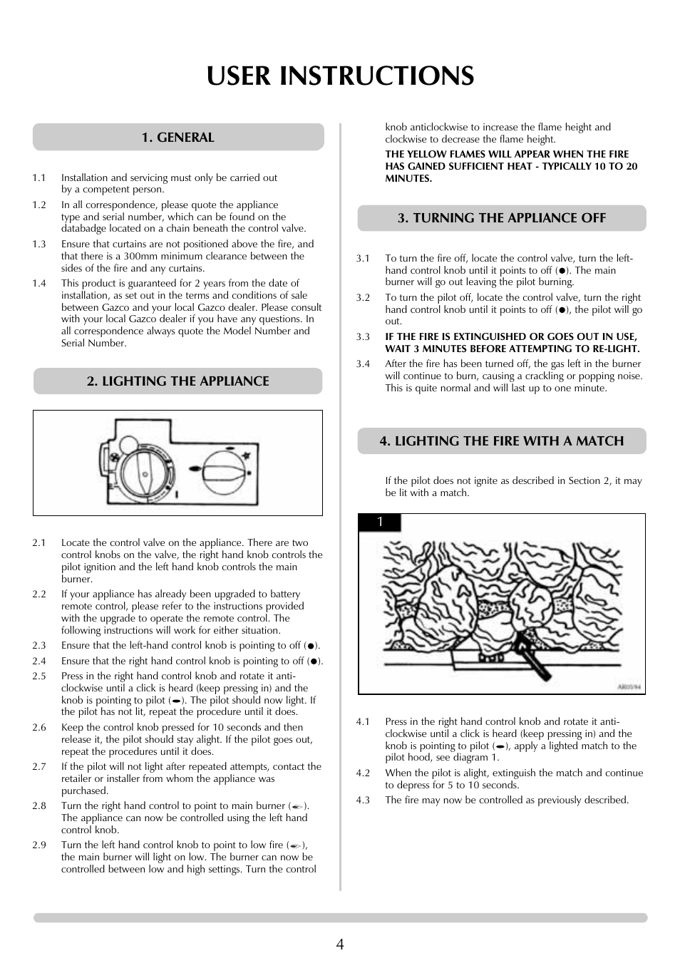 User instructions, Lighting the appliance 1. general | Stovax Aspen User Manual | Page 4 / 32