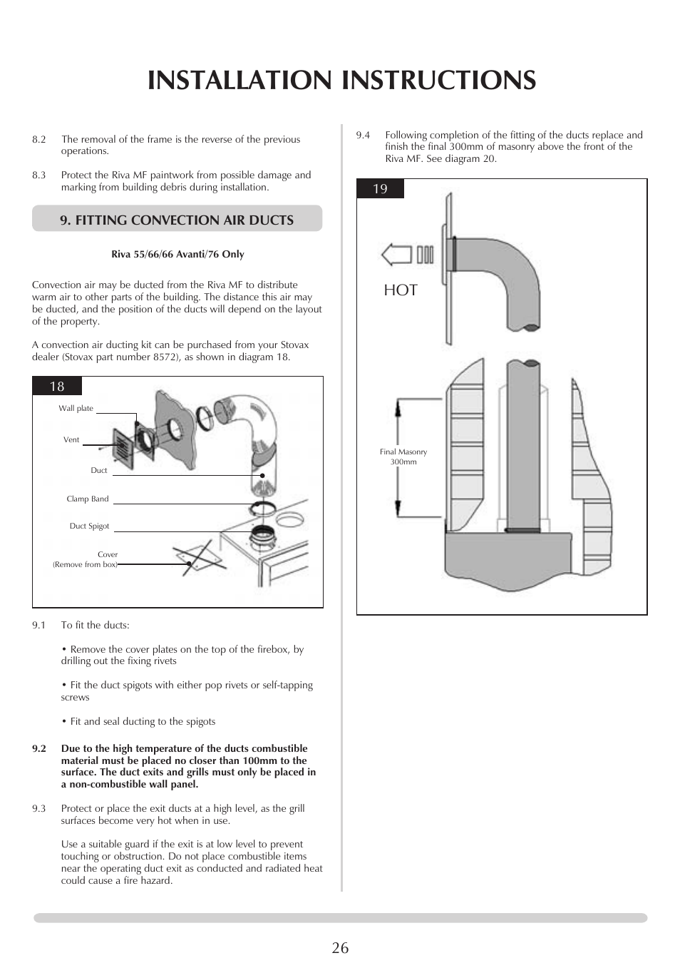 Installation instructions, Fitting convection air ducts | Stovax PM235 RV66AVC User Manual | Page 26 / 38