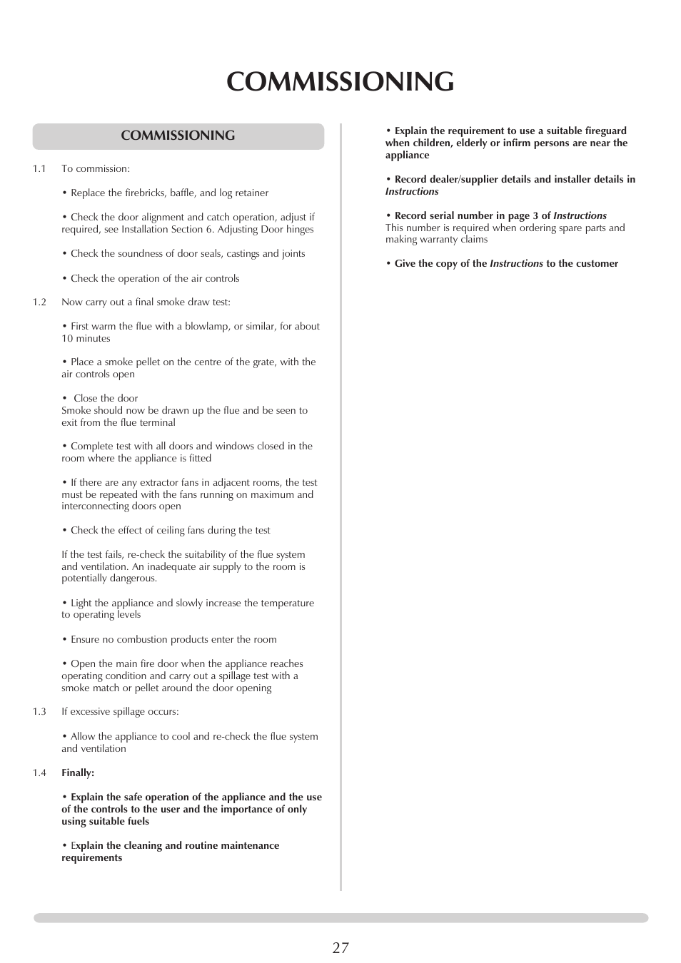 Commissioning | Stovax PM235 RV66AVC User Manual | Page 27 / 38