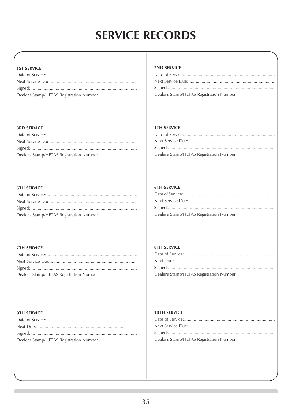 Service records | Stovax PM235 RV66AVC User Manual | Page 35 / 38